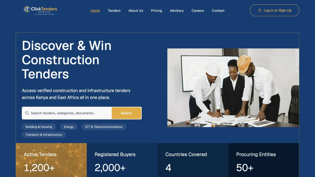 Click Tenders Africa homepage