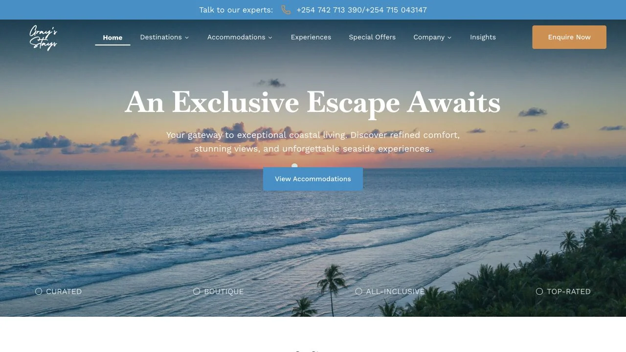 Grays Stays homepage